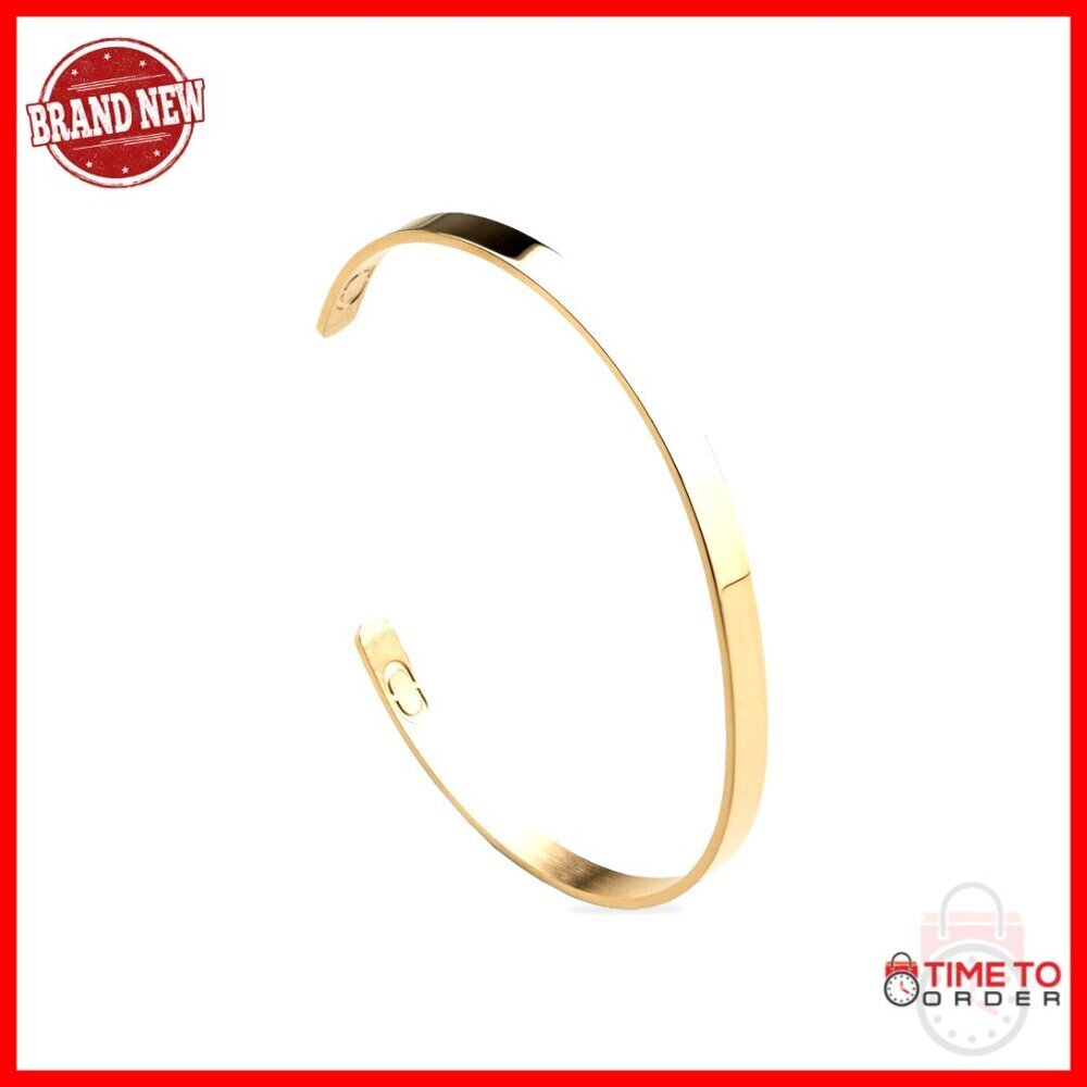 Men's 18K Gold Plated Stainless Steel Cuff Bracelet, Waterproof, Hypoallergenic